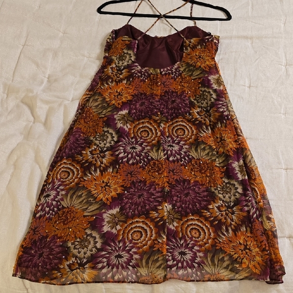 Laundry By Shelli Segal Brown and Orange Silk Sleeveless Midi Dress - Picture 11 of 14